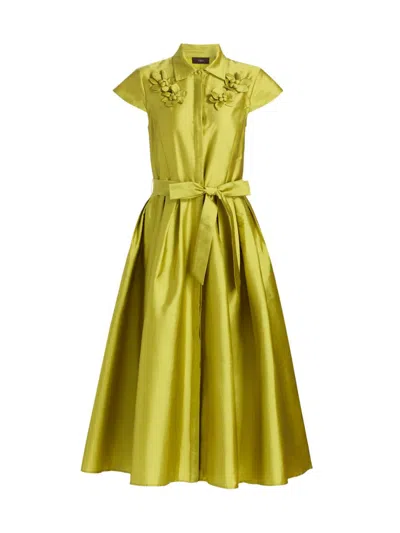 Theia Vada Taffeta Shirt Dress In Green