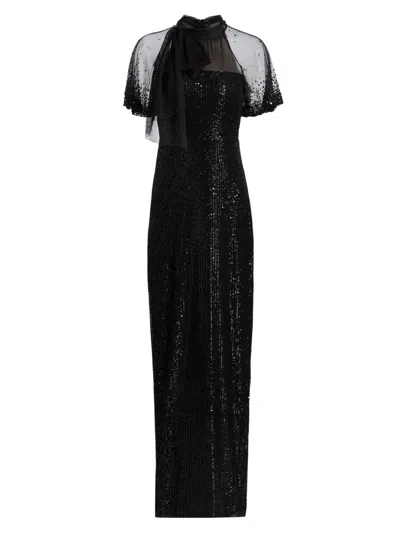 Theia Women's Violette Tieneck Sequined Gown In Black