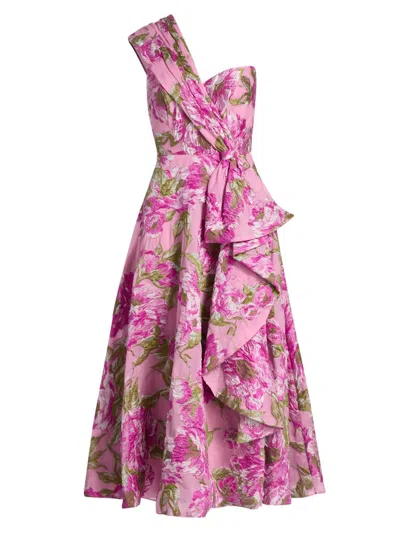 Theia Women's Zanthe Brocade Ruffle Tea-length Dress In Multi
