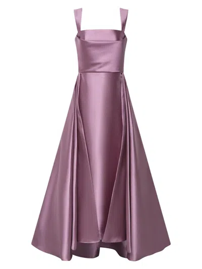 Theia Zendaya Pleated High-low Satin Gown In Purple