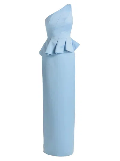Theia Zenobia Duchess Satin Gown In Serenity Blue