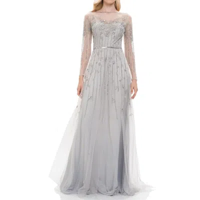 Theia Womens Beaded Tulle Evening Dress