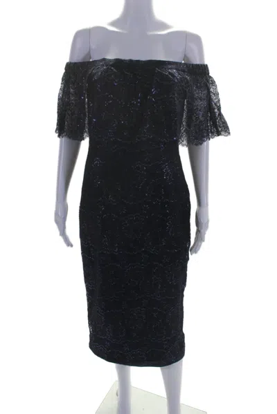 Theia Womens Lace Off The Shoulder Short Sleeves Dress Midnight Blue