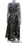 Theia Womens Printed Sleeveless Full Length A Line Evening Gown Black Gold In Black