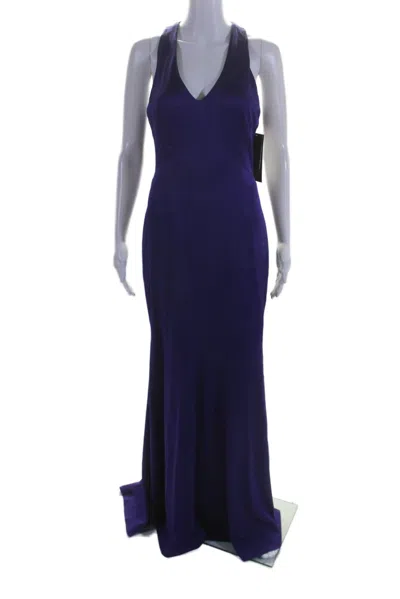 Theia Womens Satin Sleeveless V Neck Evening A Line Ball Gown Purple