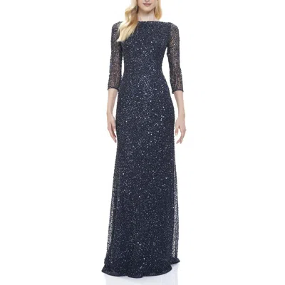 Theia Womens Sequined Long Evening Dress