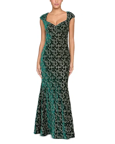 Theia Zoelle Beaded Velvet Gown In Green