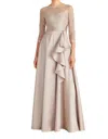 Theia Zola Ruffle A-line Lace & Mikado Gown In Beige