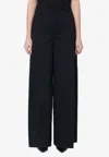 The Latest Thelatest Wide-leg Black Wool Blend Trousers In Black