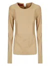The Latest Long-sleeve Stretch Cotton Top With Flared Hem In Nude