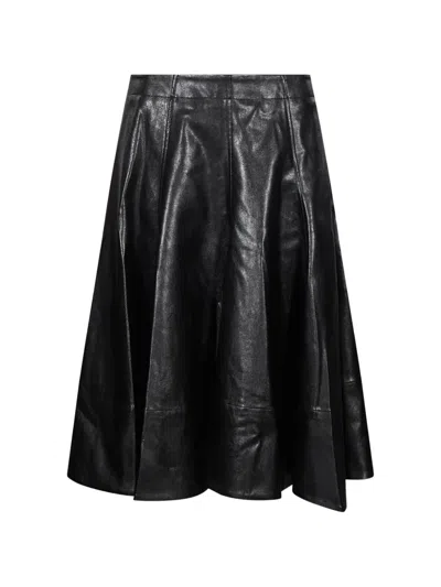 Thelaurent Paneled Leather Midi Skirt In Black