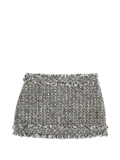 Thelaurent Tweed Frayed-edge Mini Skirt In Gray
