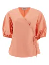 Theloom Puff-sleeve Wrap-design Blouse In Orange