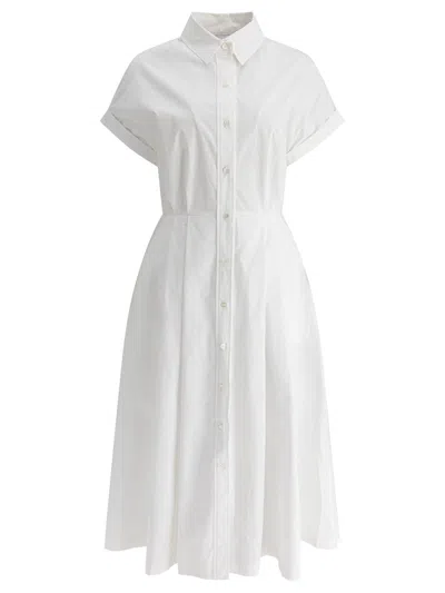 Theloom Collared Pleated Shirt Dress In White