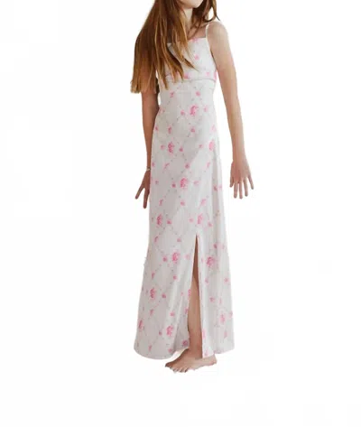 Theme Kids' Charlotte Vintage Long Dress In Pink - Romantic Rose In White