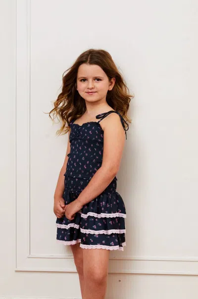 Theme Kids' Gemma Satin Mini Skirt In Black Rose In Blue
