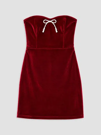 Theme Girl's Girl's Ella Velour Diamonte Bow-accented Dress In Wine