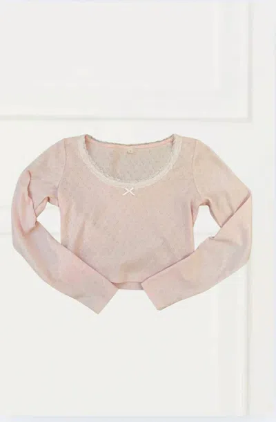 Theme Kids' Girl's Jax Heart Pointelle Long Sleeve Top In Baby Pink In Brown