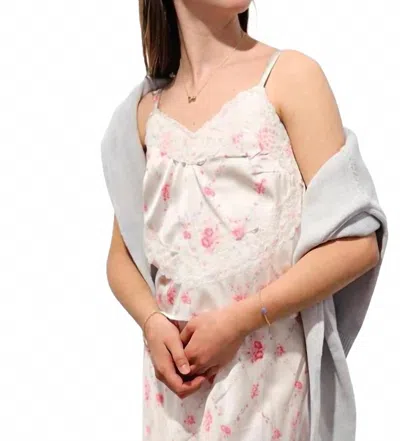 Theme Kids' Girl's Margot Vintage Satin Tank Top With Lace Trim In Romantic Rose In White
