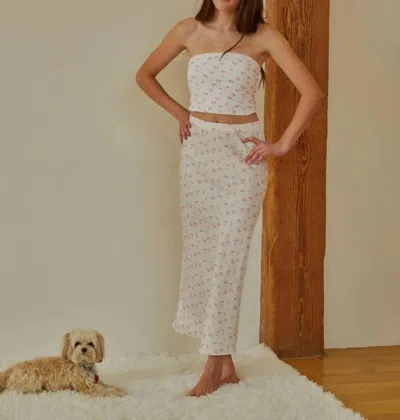 Theme Kids' Girls Joey Ditsy Satin Maxi Skirt In White With Pastel Pink