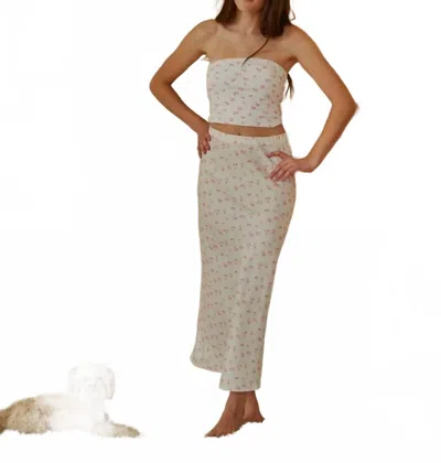 Theme Kids' Joey Ditsy Satin Maxi Skirt In White With Pastel Pink Floral In Beige