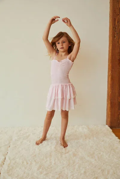 Theme Kids' Hearts Satin Smocked Ruffle Dress In Lola Pink & White Gingham