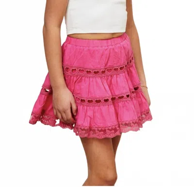 Theme Kids Sofia Heart Bow Lace Mini Skirt In Raspberry In Multi