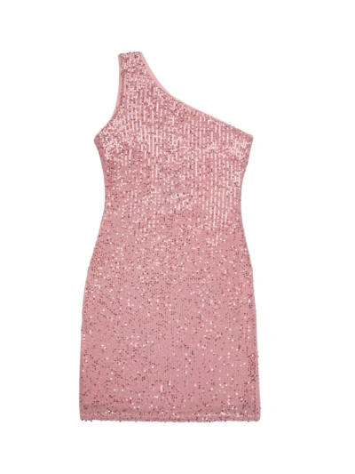 Theme Girl's Sequined One-shoulder Dress In Pink