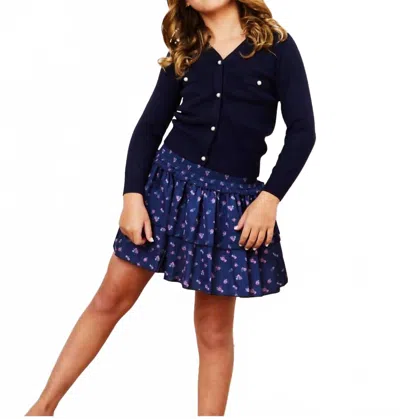 Theme Kids' Mickey Cardigan Sweater With Pearl Buttons In Navy In Blue