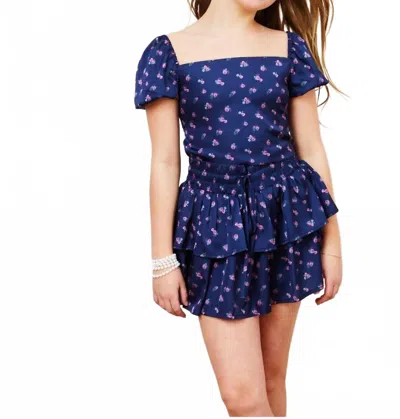 Theme Kids' Noa Tie Back Top In Navy Rose In Black