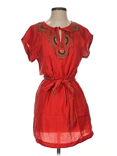 Pre-owned Theme Short Sleeve Top Red Keyhole Neckline Tops