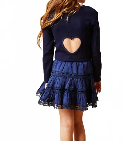 Theme Kids' Sloane Long Sleeve Heart Cut Out Top In Navy In Blue