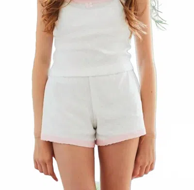 Theme Kids' Teddy Lace Heart Pointelle Shorts In White With Pink
