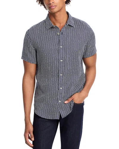 The Men's Store At Bloomingdale's Geometric Pattern Short Sleeve Linen Shirt In True Navy