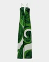 Themis Z Artemis Abstract-print Silk Maxi Dress In Two Tone Green