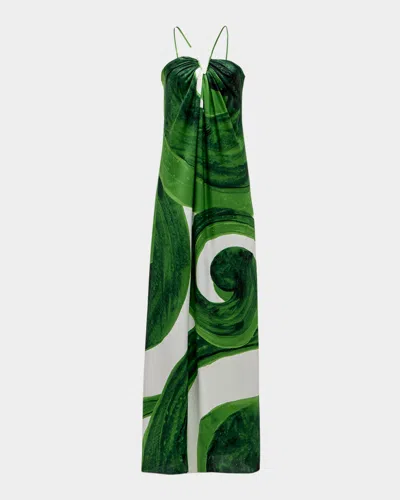 Themis Z Artemis Abstract-print Silk Maxi Dress In Two Tone Green