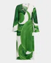 Themis Z Artemis Embellished Abstract-print Midi Dress In Two Tone Green
