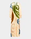 Themis Z Ellie Embellished Abstract-print Maxi Dress In Camel Blue Green