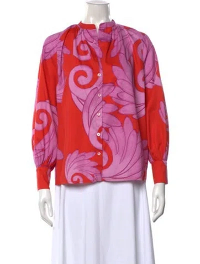 Pre-owned Themis Z Floral Print Long Sleeve Blouse In Pink