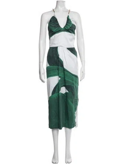 Pre-owned Themis Z Floral Print Midi Length Dress In Green
