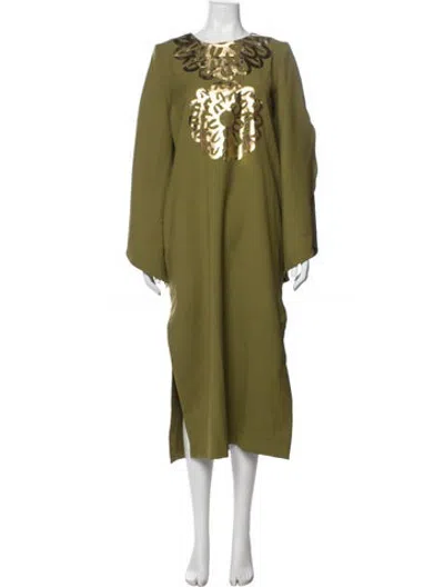 Pre-owned Themis Z Graphic Print Long Dress W/ Tags In Green