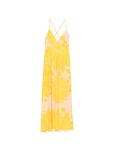 Themis Z Helia Floral-print Cross-back Maxi Dress In Yellow