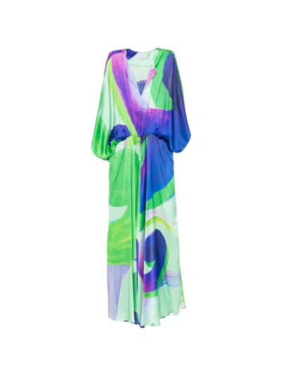 Themis Z Ianthe Abstract-print Silk Maxi Dress In Green