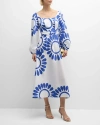 THEMIS Z INO FLORAL-PRINT BLOUSON-SLEEVE MIDI DRESS