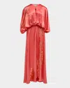 Themis Z Iris Metallic-print Blouson Silk Maxi Dress In Salmon Pink