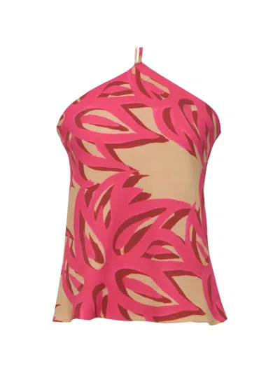 Themis Z Ismene Sabra Leaf-print Halterneck Blouse In Multi