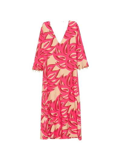 Themis Z Ismene Sabra Leaf-print V-neck Midi Dress In Multi