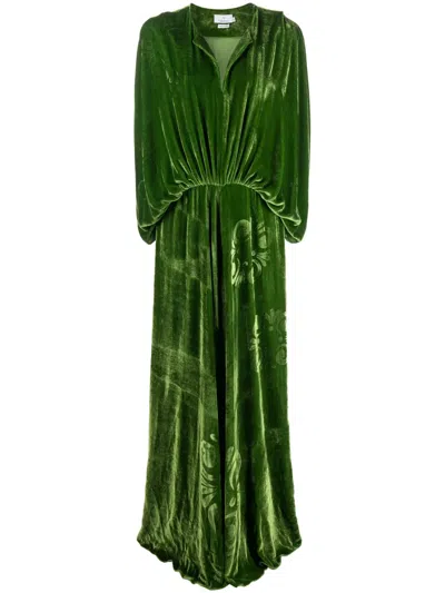 Themis Z Kallos-print Velvet Maxi Dress In Green