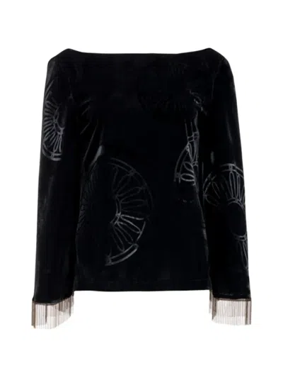 Themis Z Kyma Bell-sleeve Beaded Top In Black
