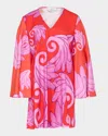 Themis Z Lydia Flare-sleeve Mini Shift Dress In Red Purple